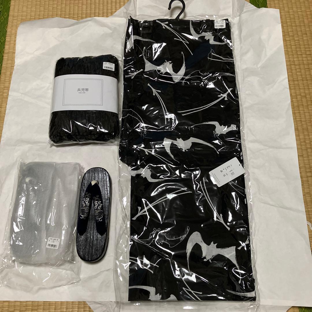 utatane ニコアンティーク 高級変わり織 浴衣3点セット ブラック 蝙蝠