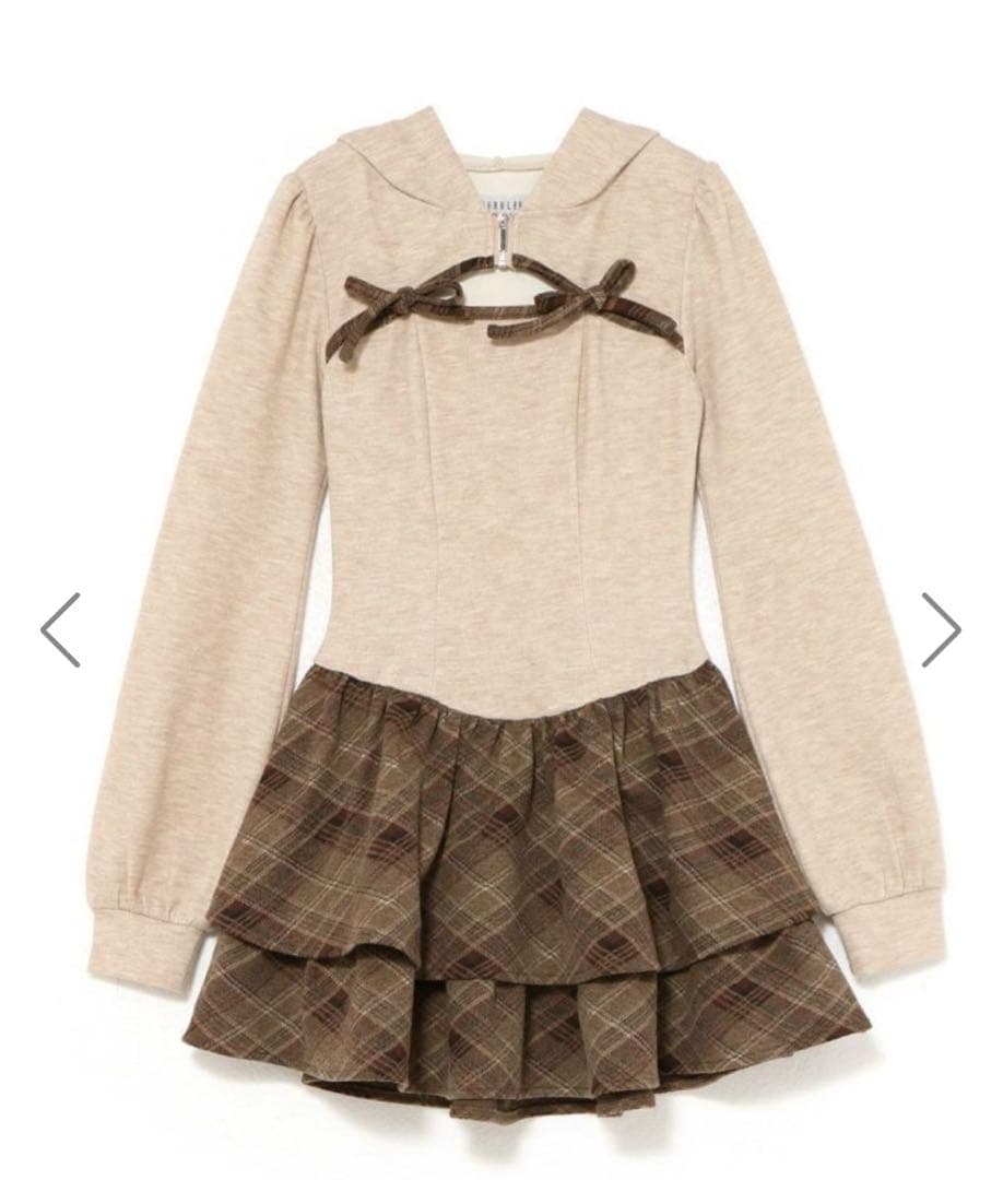 【新品タグ付き】BUBBLESチェックパーカーワンピース ベージュ Sサイズ