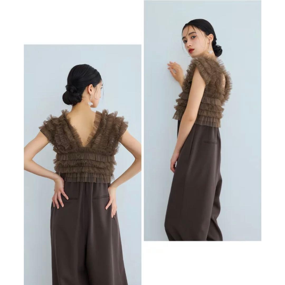 【新品✨️】niana チュールベスト&オールインワン パンツドレス ブラウン M
