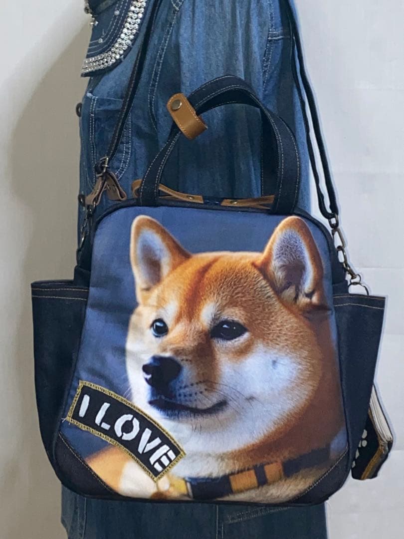 ☆岡山デニム☆ステンシル☆柴犬☆シバ犬☆4wayボストンバッグ
