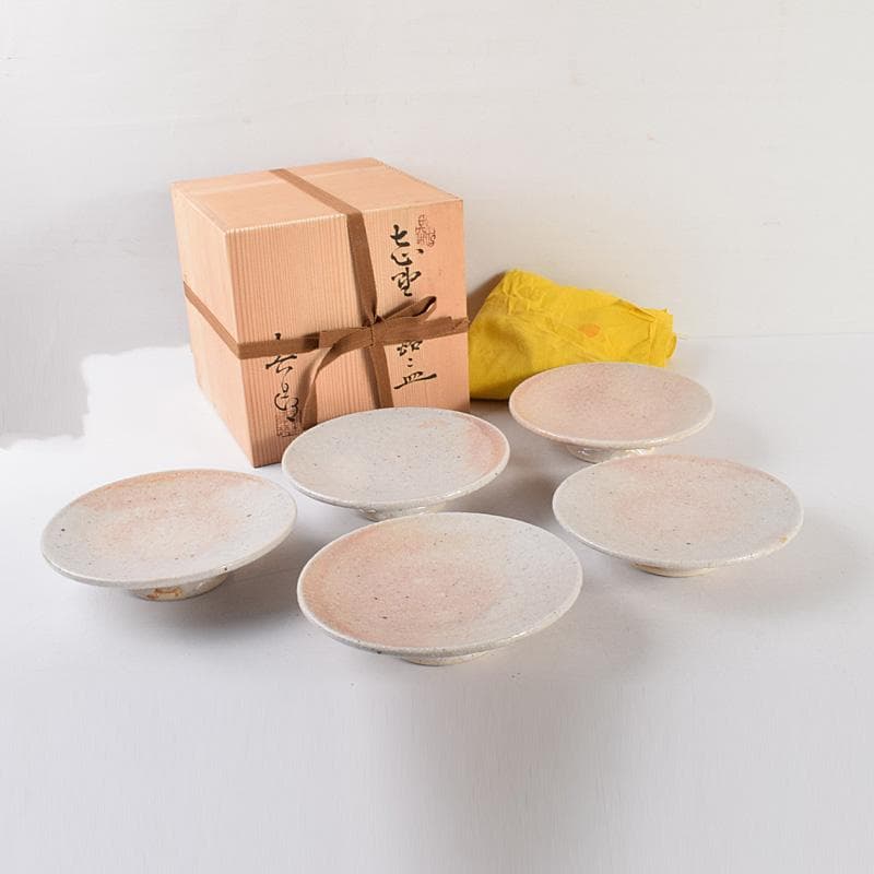 志野焼　加藤春鼎　志野銘々皿　五客　共箱　V　R5015C