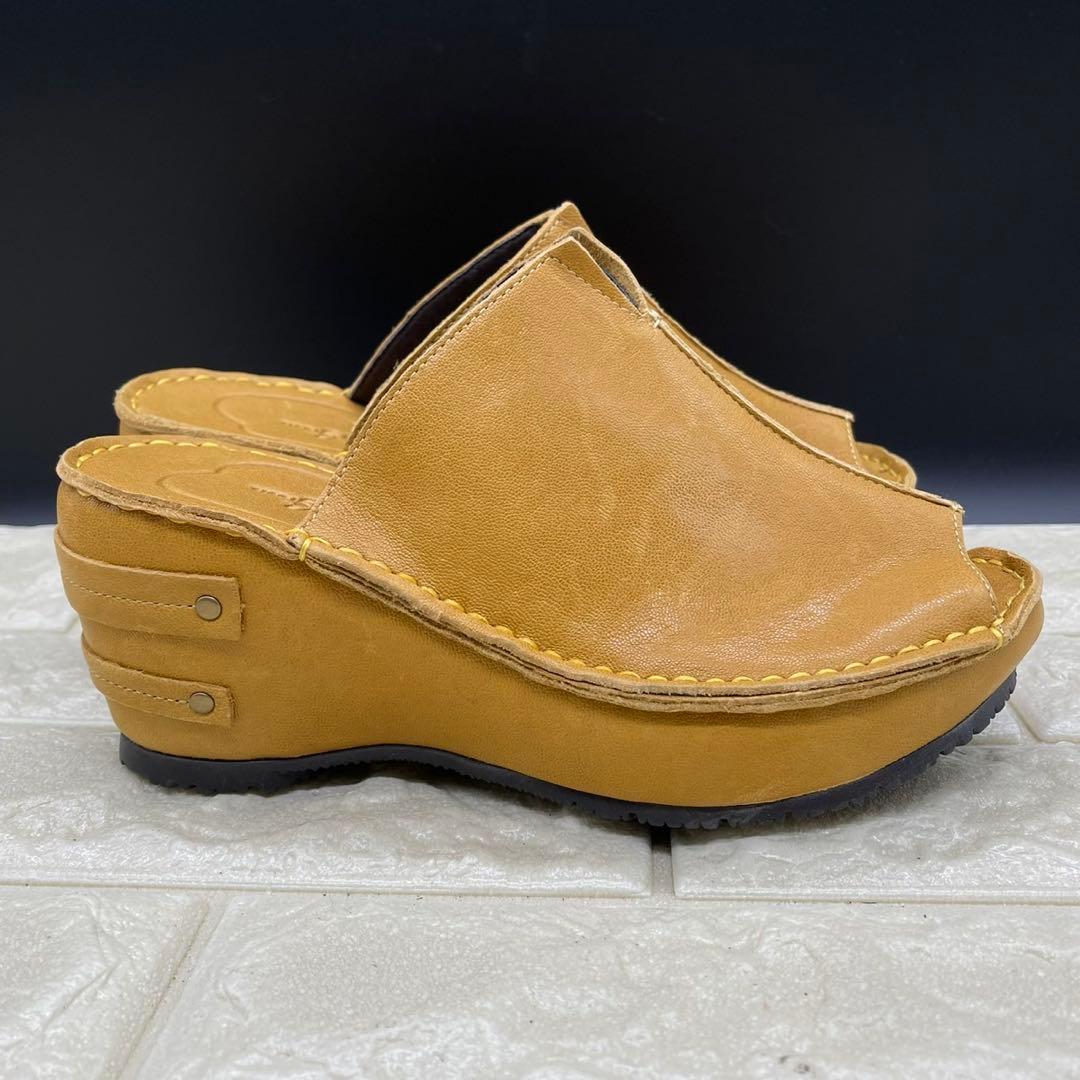 ❤未使用❤ヒナデイグリーン ミュールサンダル ウェッジソールL レザー イエロー