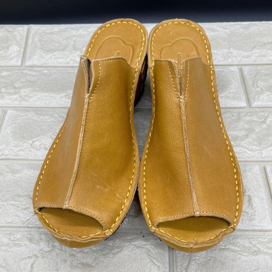 ❤未使用❤ヒナデイグリーン ミュールサンダル ウェッジソールL レザー イエロー