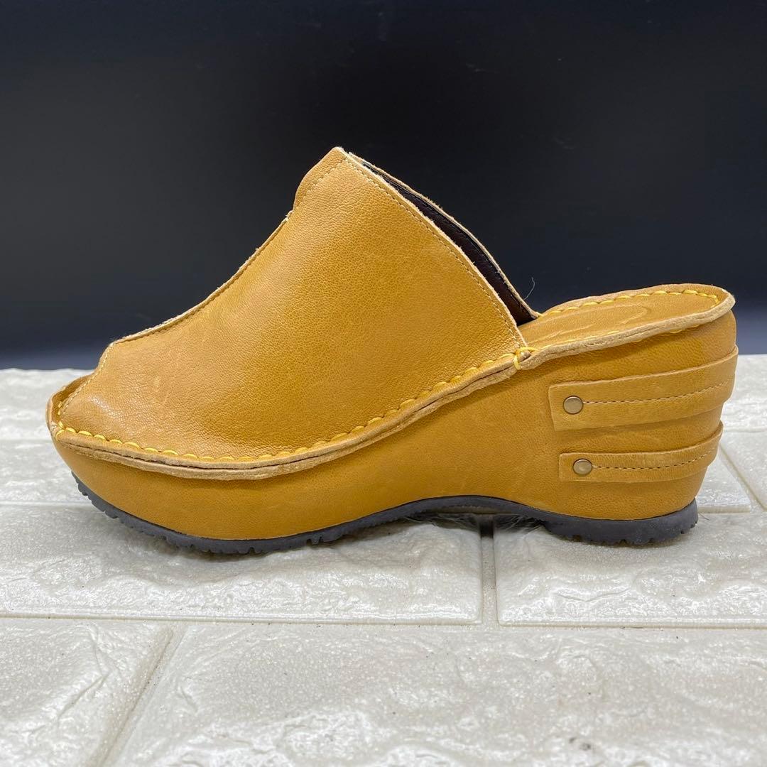 ❤未使用❤ヒナデイグリーン ミュールサンダル ウェッジソールL レザー イエロー