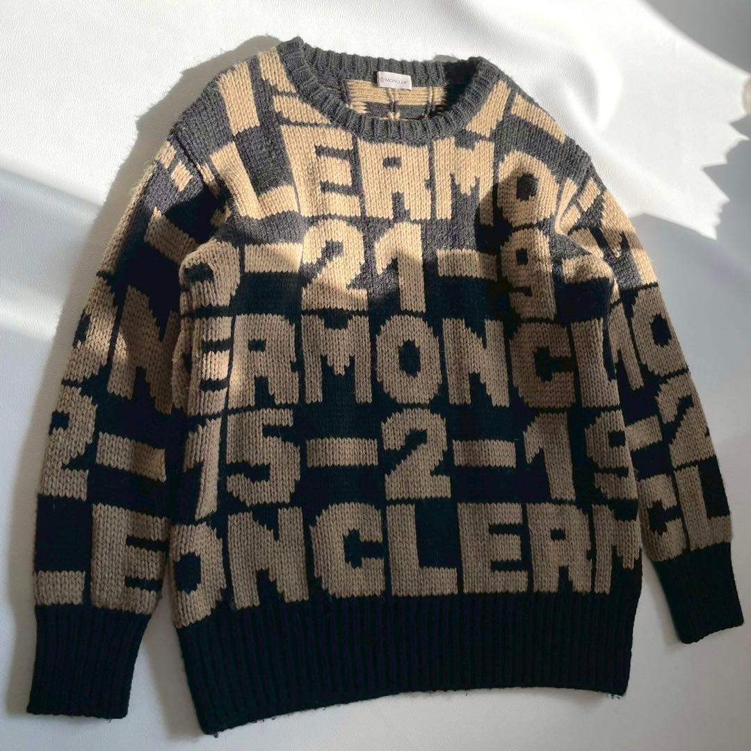 【モンクレール】ニット セーター 総柄 ロゴ M 黒 アルパカ混