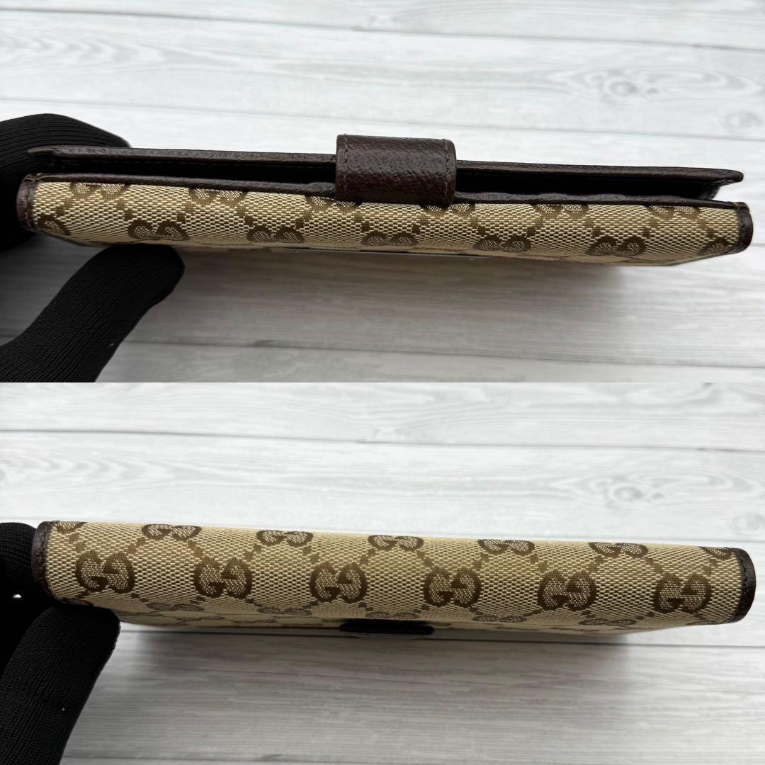 【極美品】グッチ 長財布 GGキャンバス ロゴプレート 折り財布　ダークブラウン