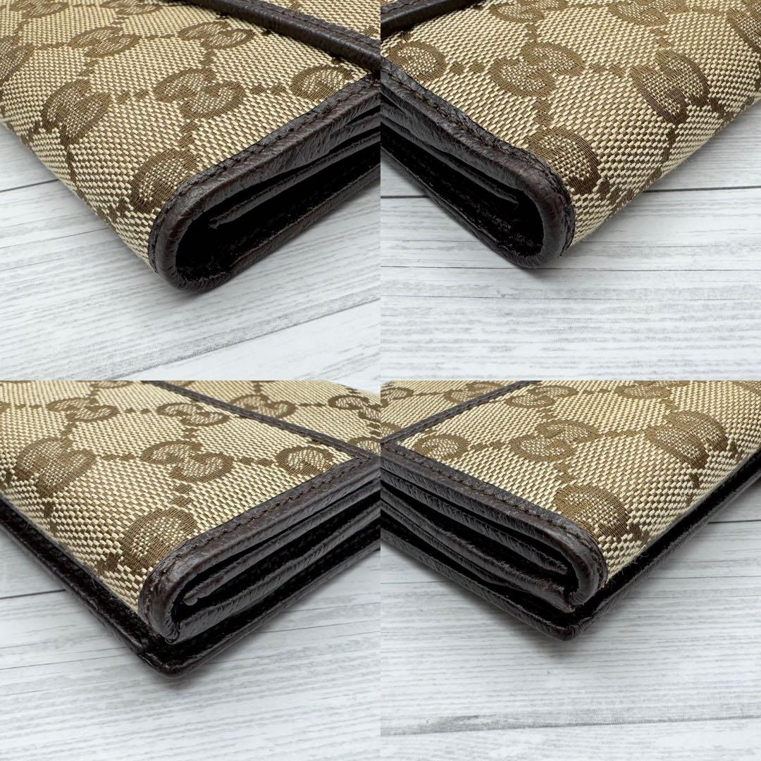 【極美品】グッチ 長財布 GGキャンバス ロゴプレート 折り財布　ダークブラウン