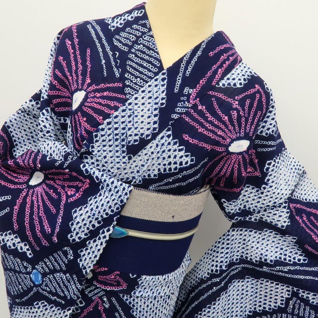 あきちゃん✺美品未着用 有松鳴海絞り 蝶 綿 高級浴衣 着物 A2172