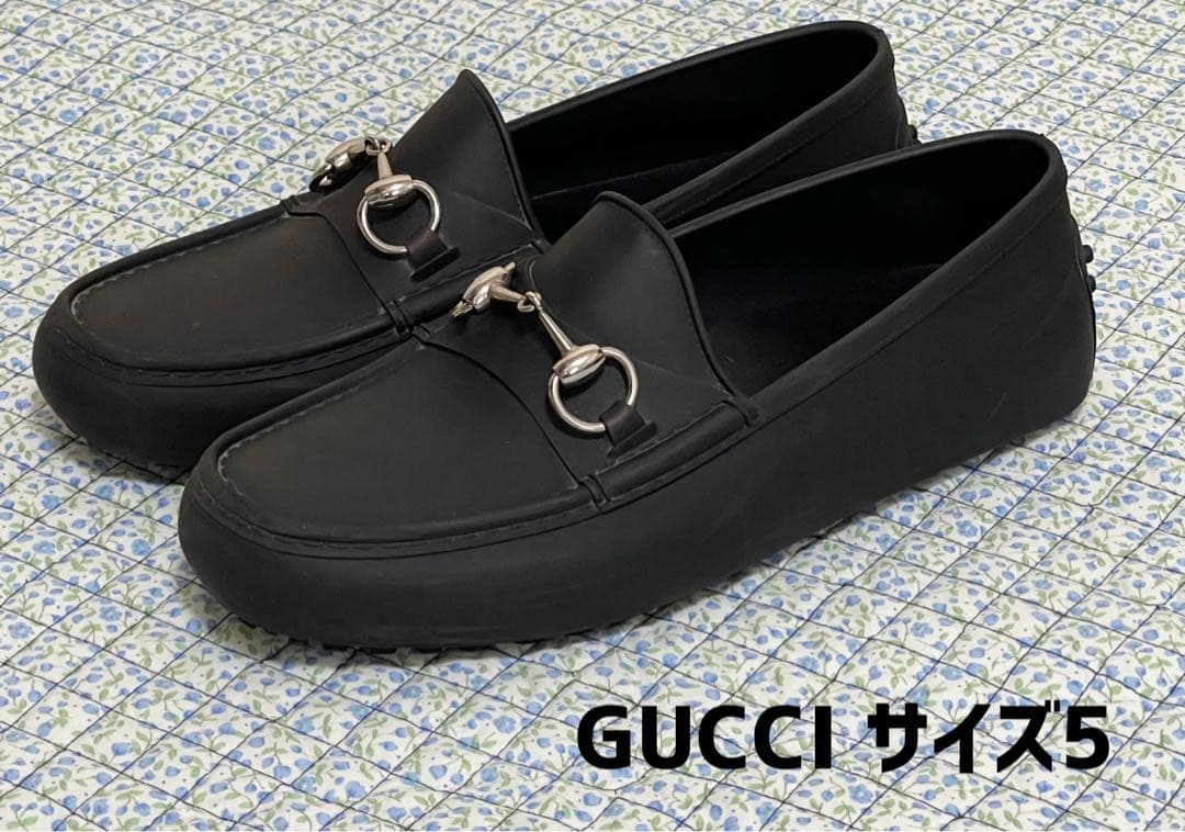 グッチ GUCCI ホースビット ラバードライビングシューズ 黒 5 約24cm
