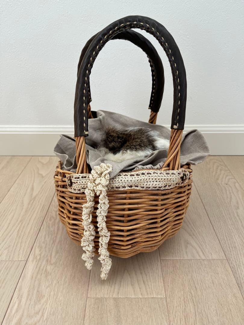 エバゴス ラビットファー付 かごバッグ