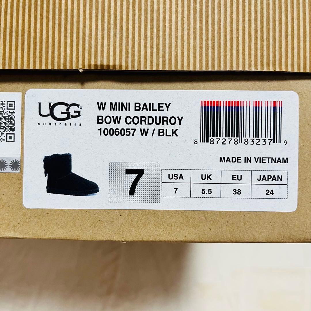 アグUGG W MINI BAILEY BOW CORD ブラック 07 24