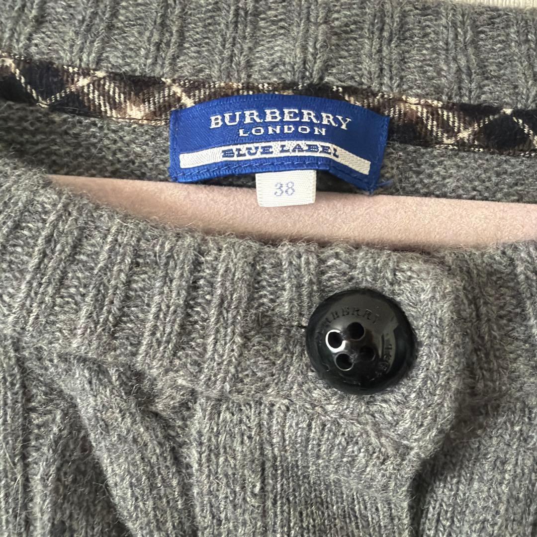 BURBERRY BLUE LABEL ケーブルニットカーディガン 38 グレー