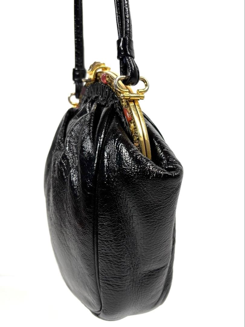 濱野（HAMANO） ハンドバッグ　サンピエトロ　がま口　ビジューストーン　黒