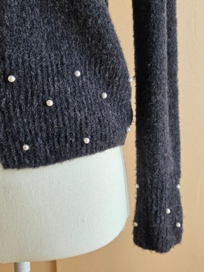 ルネ　リボン　パール　カーディガン　34 グレー