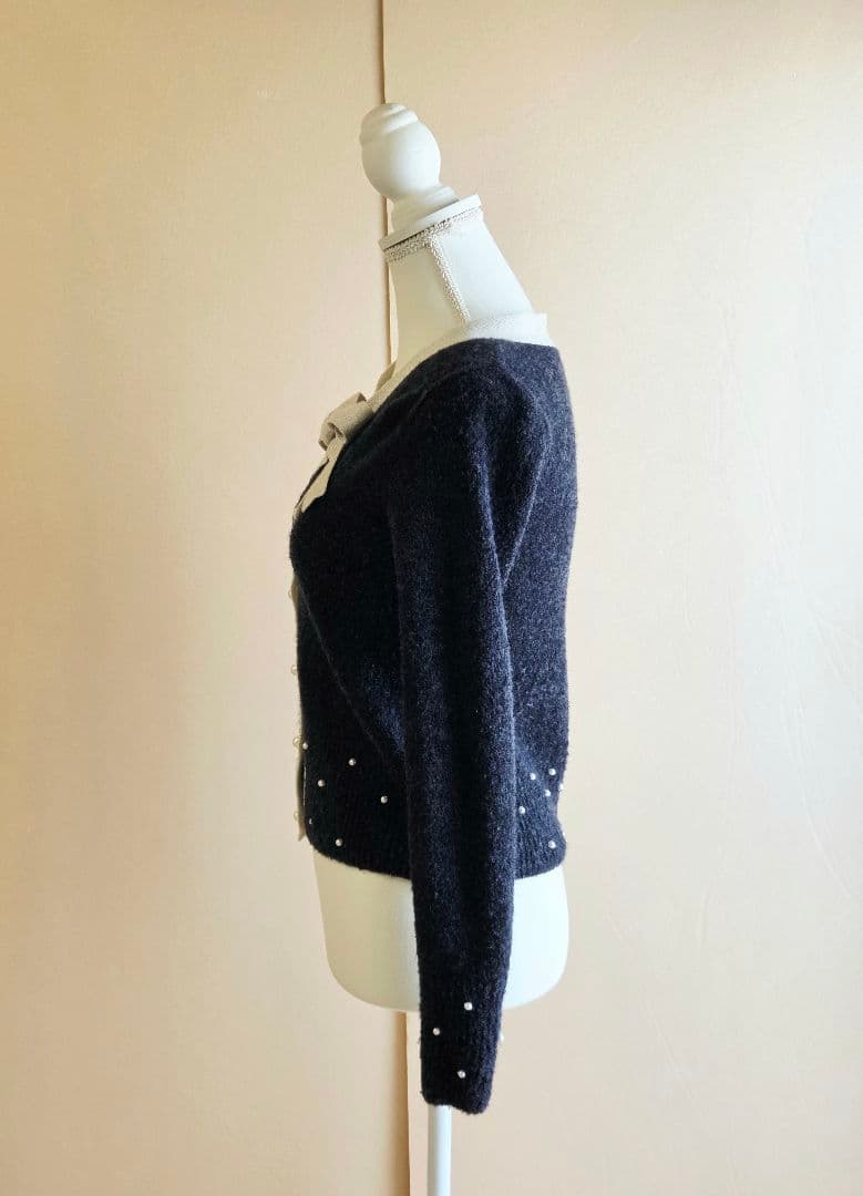 ルネ　リボン　パール　カーディガン　34 グレー