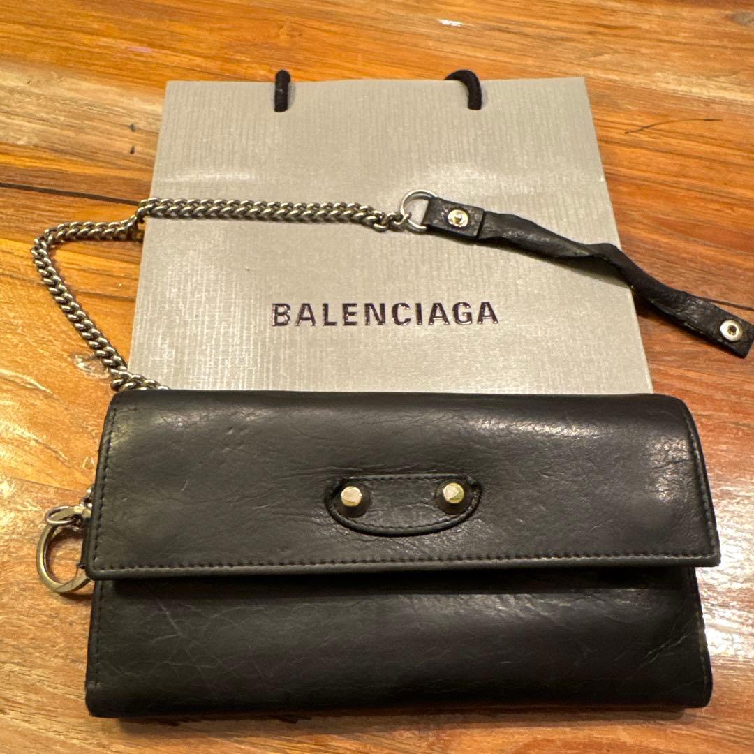 BALENCIAGA ブラックレザー ウォレットチェーン付き