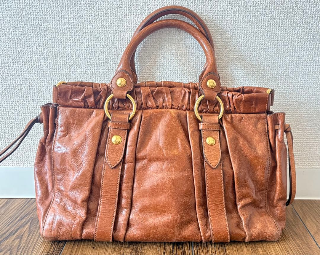 美品✨ miu miu ヴィッテロルクス ハンドバッグ リボン ブラウン