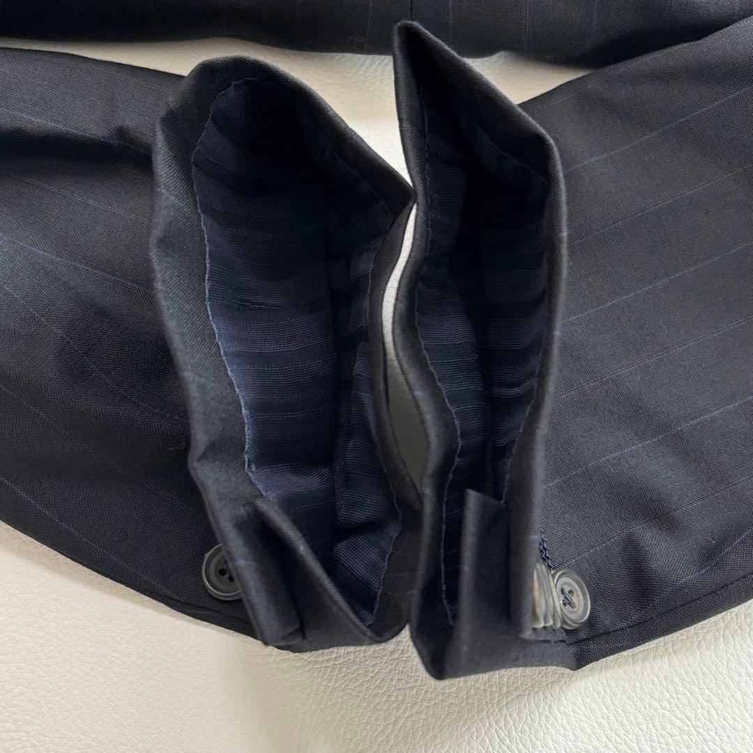 美品 バーバリー ダブル スーツ セットアップ Sサイズ ストライプ ネイビー