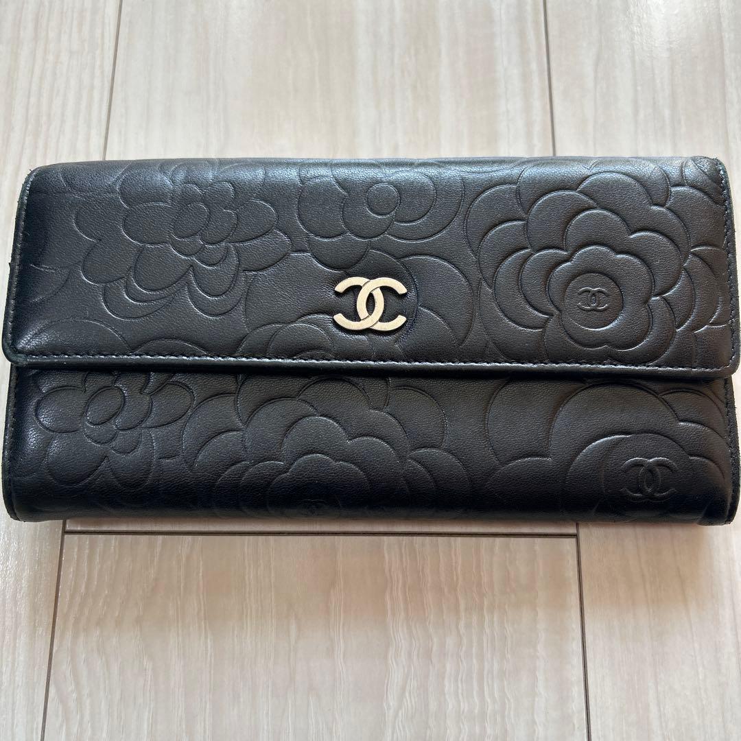 本日のみ最終値下げ！！CHANEL ブラック 長財布 フラワーエンボス