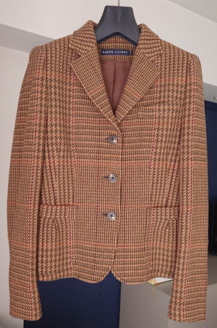 ブラウン系チェック柄テーラードジャケット