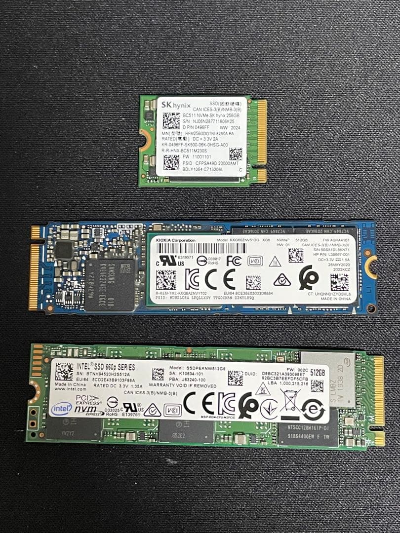 SSD M.２　512GB2本　256GB1本