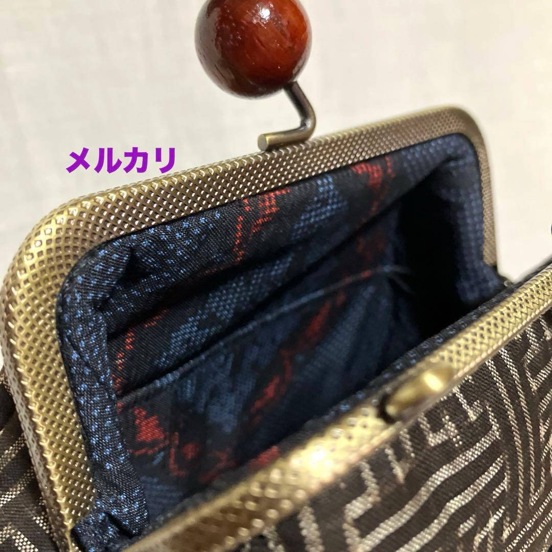 泥大島紬龍郷　秋名バラ８玉　がま口スマホショルダーバッグ　ハンドメイド