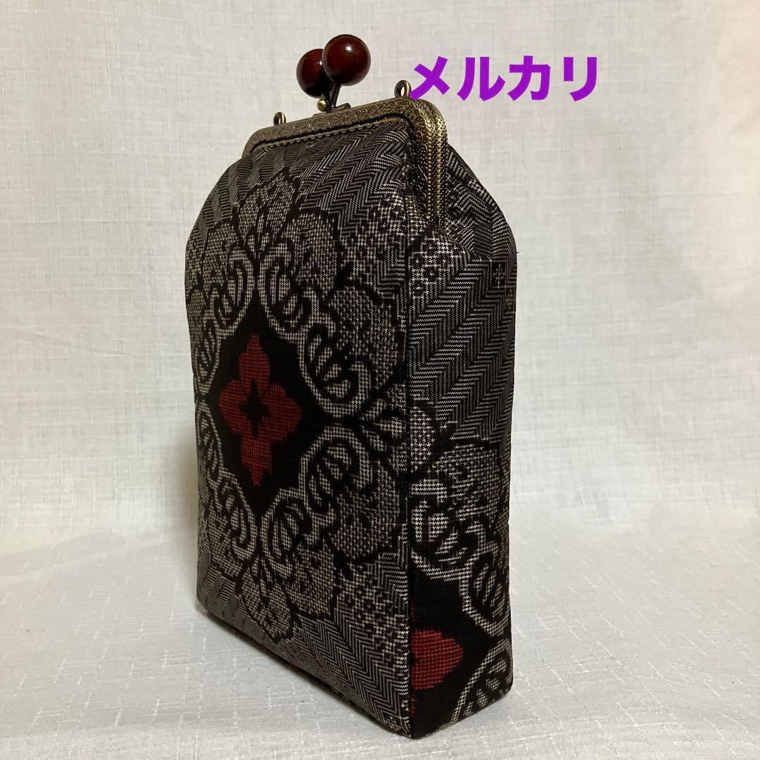 泥大島紬龍郷　秋名バラ８玉　がま口スマホショルダーバッグ　ハンドメイド