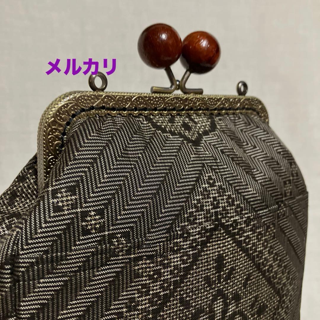 泥大島紬龍郷　秋名バラ８玉　がま口スマホショルダーバッグ　ハンドメイド