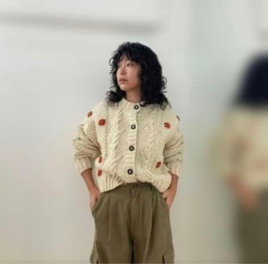 極美品 シールームリン NPL ハンドニット シェルケーブルフラワーカーディガン