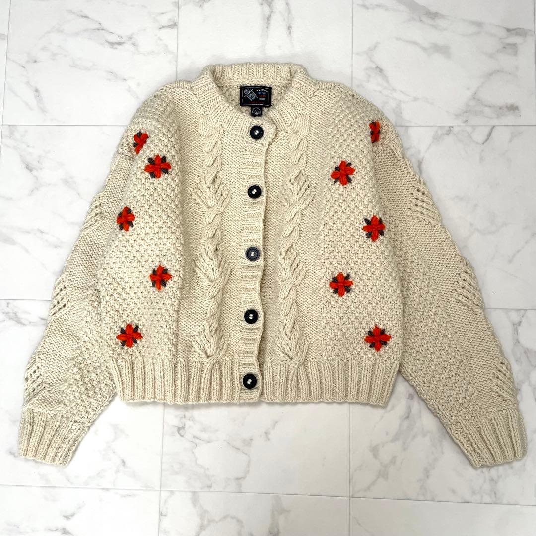 極美品 シールームリン NPL ハンドニット シェルケーブルフラワーカーディガン