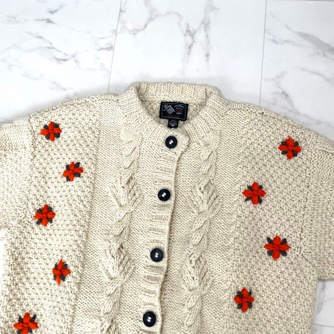 極美品 シールームリン NPL ハンドニット シェルケーブルフラワーカーディガン