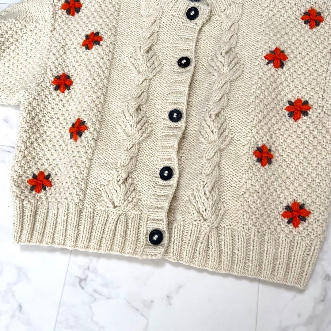 極美品 シールームリン NPL ハンドニット シェルケーブルフラワーカーディガン