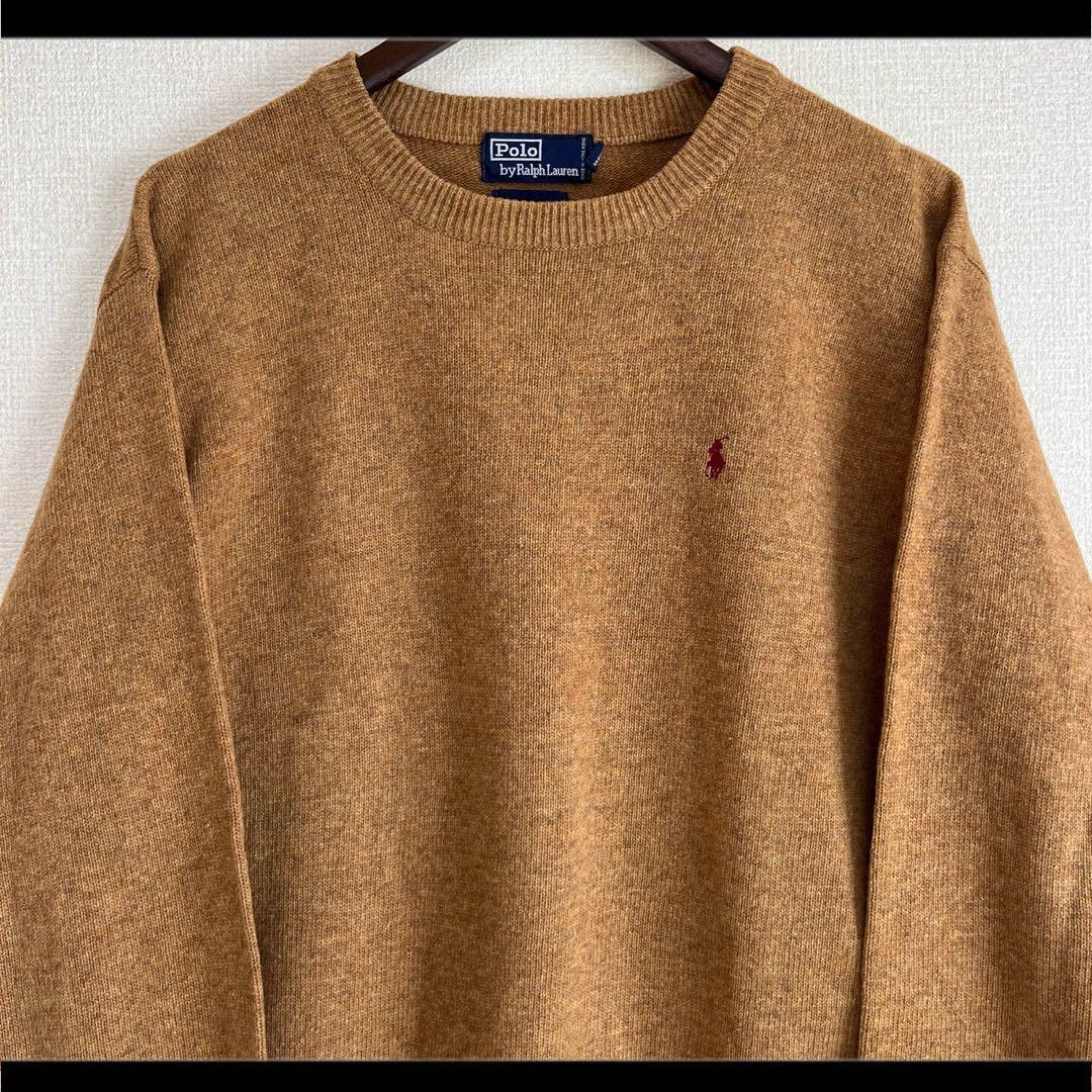 ポロ ラルフローレン ニット セーター ブラウン 赤ポニー刺繍 ウール L