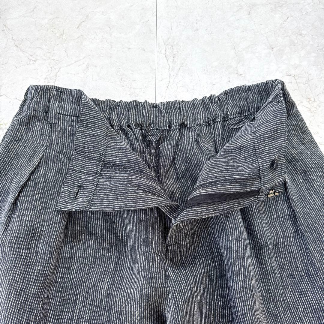 芽風　センソユニコ　サルエルパンツ　リネン　日本製　ストライプ　38サイズ