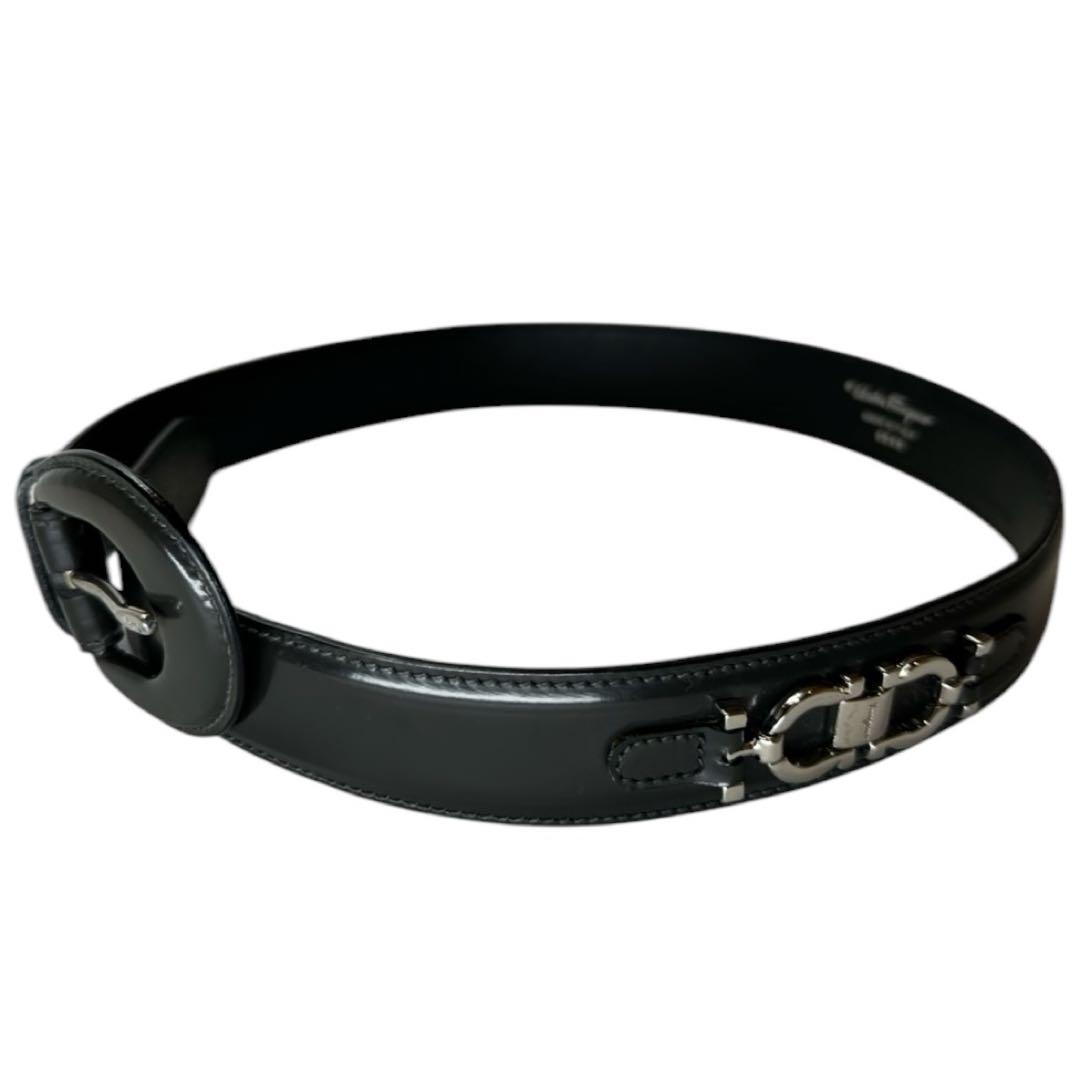 【サルバトーレフェラガモ】ダブルガンチーニ レザー ベルト シルバー金具　正規品