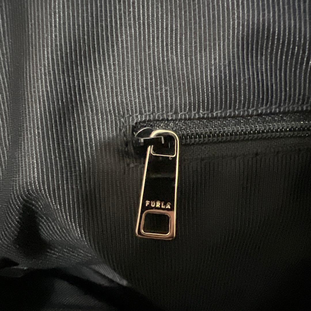 【美品】FURLA かごバッグ ベージュ×ブラック 黒 スタッズ トート 本革
