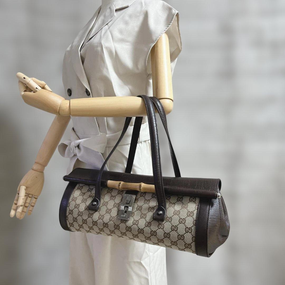GUCCI グッチ GGキャンバス バンブー ハンドバッグ 筒型 ヴィンテージ