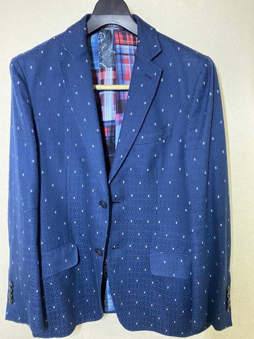 ETRO ネイビー ジャケット 48 光沢有 裏地シルク100%