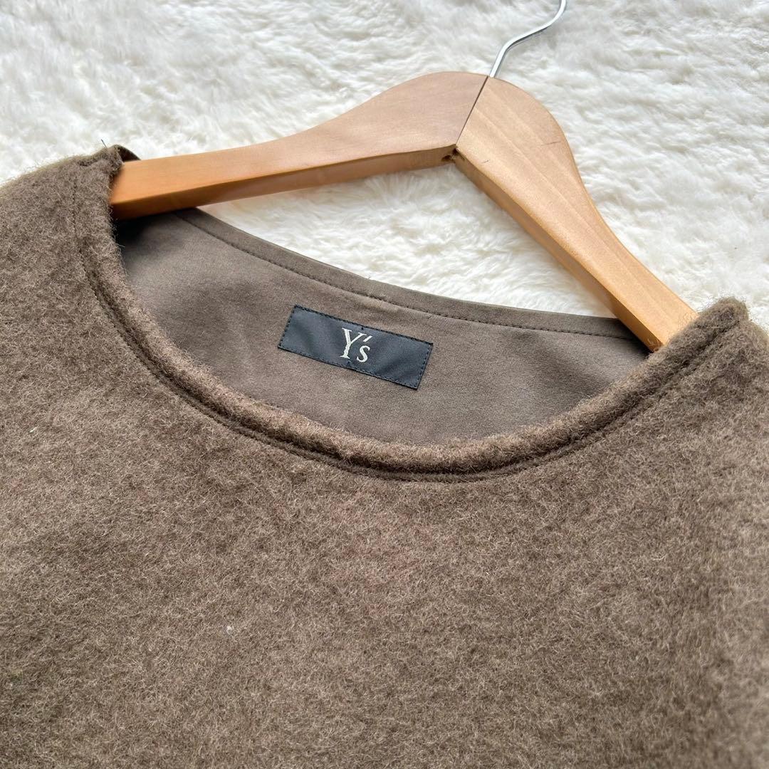 【美品】Y’s ワイズ　異素材　ウール モヘアワンピース　変形　カーキ