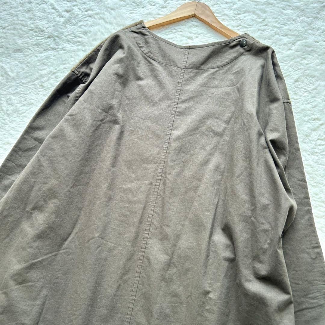 【美品】Y’s ワイズ　異素材　ウール モヘアワンピース　変形　カーキ