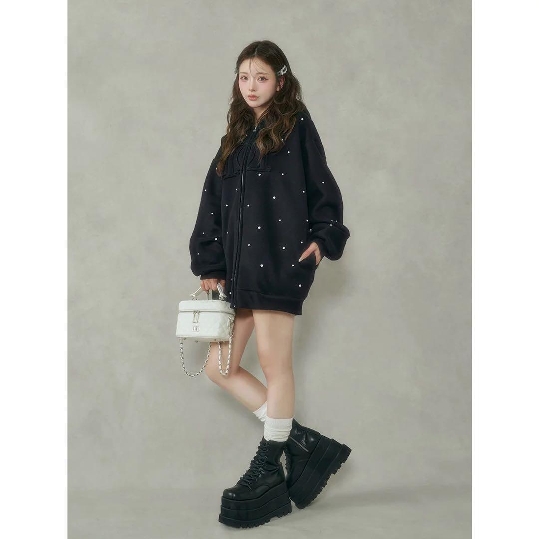 新品タグ付き ダーリッチ ブラック DDロゴビジュージップパーカー F フリー