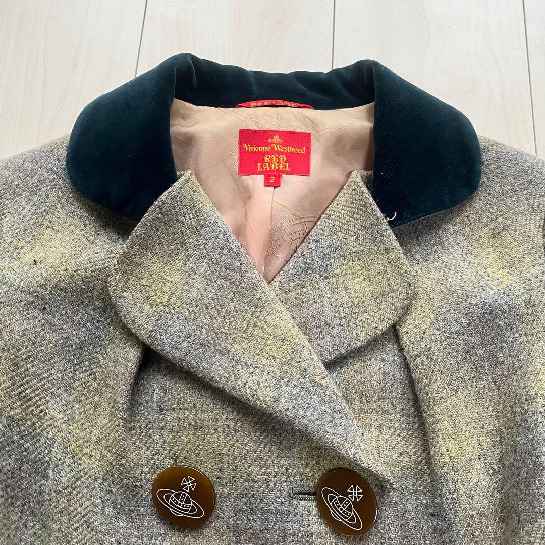 ヴィヴィアンウエストウッドレッドレーベル ハリスツイード ベロア切替 コート