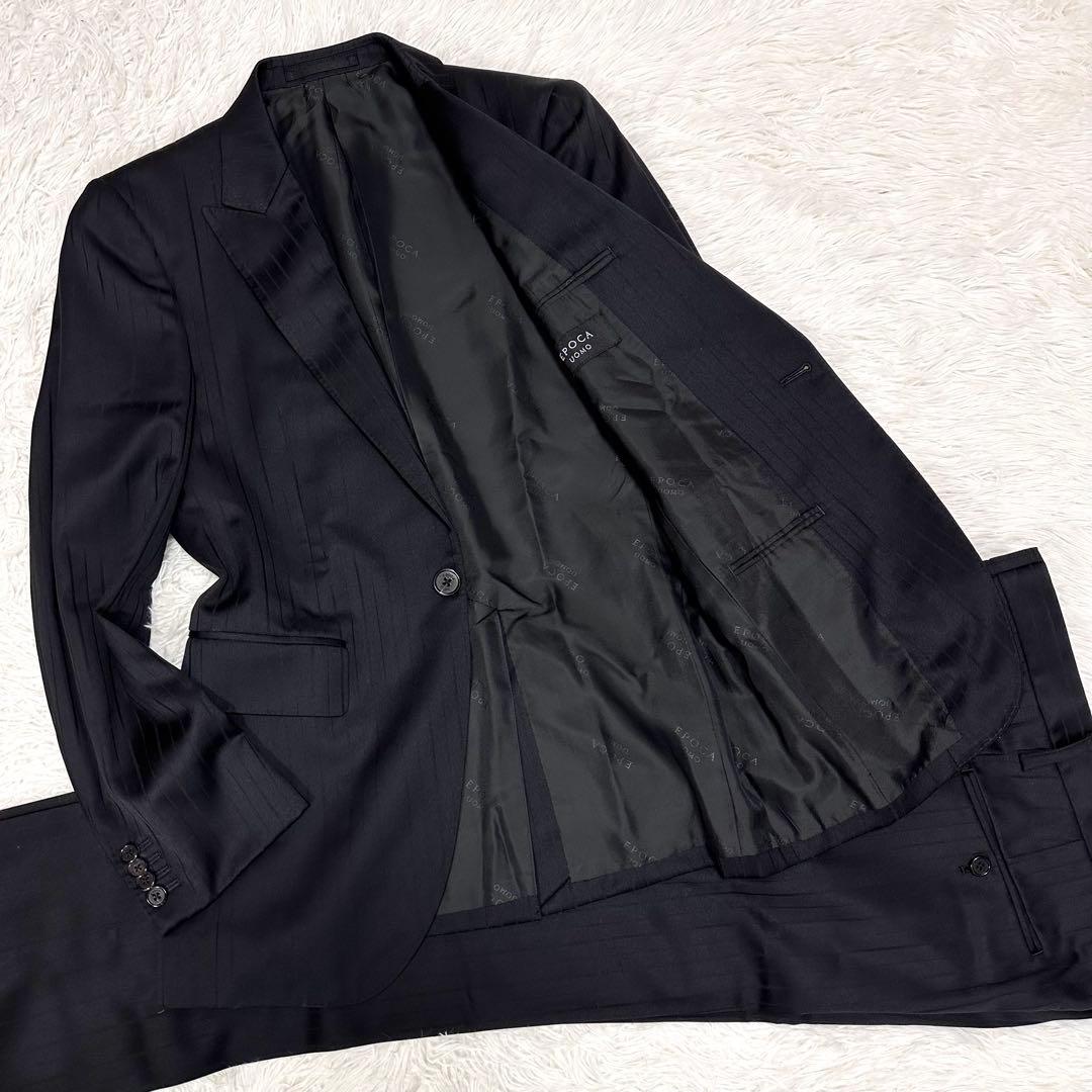 【ウールシルク 美品✨】エポカウォモ フォーマルセットアップスーツ 黒 水牛釦