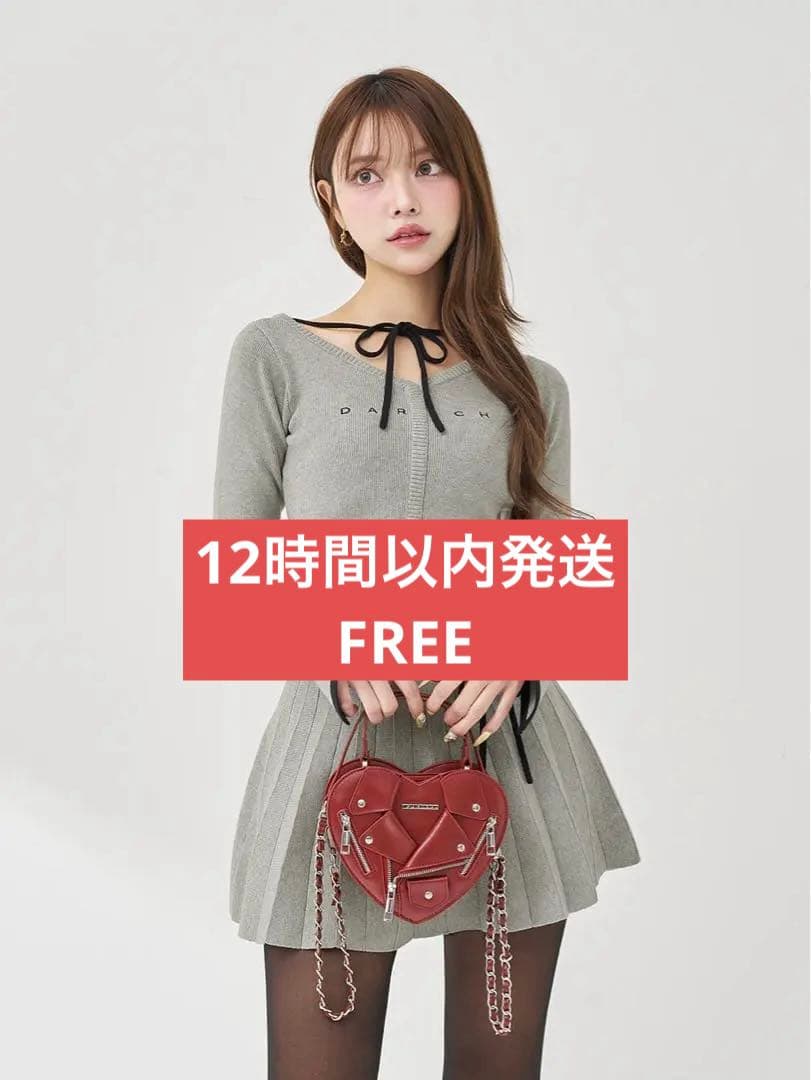 Darich ウエストオープンリボンデザインニットミニワンピース グレー F