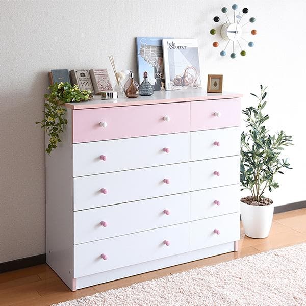 90㎝幅 開店記念セール！！ カジュアル　5段チェスト 1　ピンク