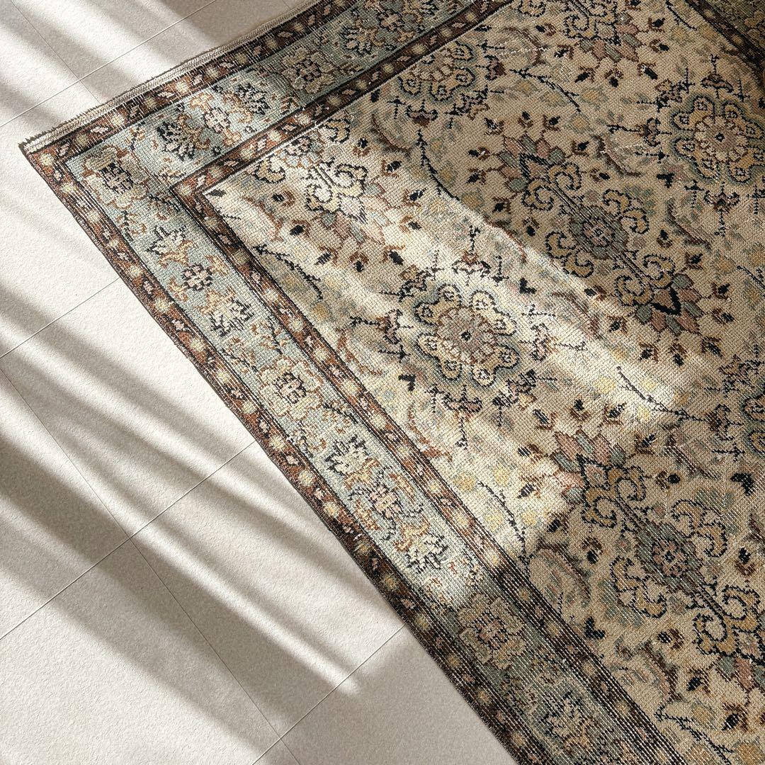 トルコ　ヴィンテージラグ　グリーン　ベージュ　ブラウン