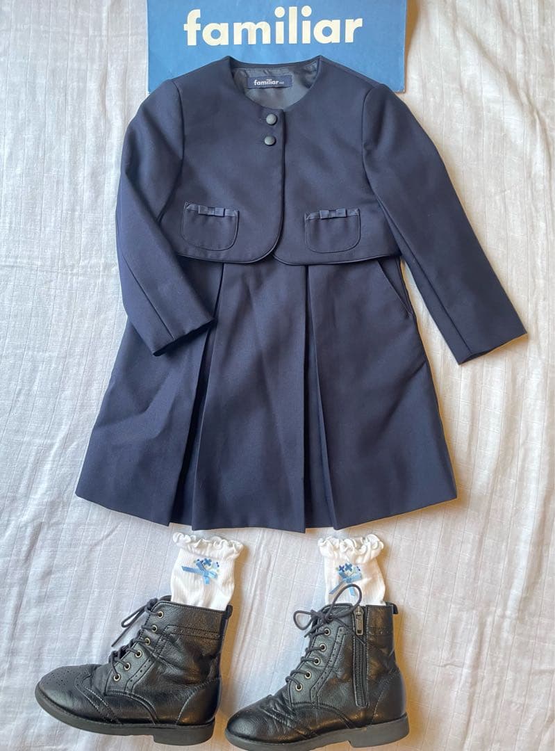 美品 ファミリア お受験 アンサンブル 100 フォーマル ネイビー