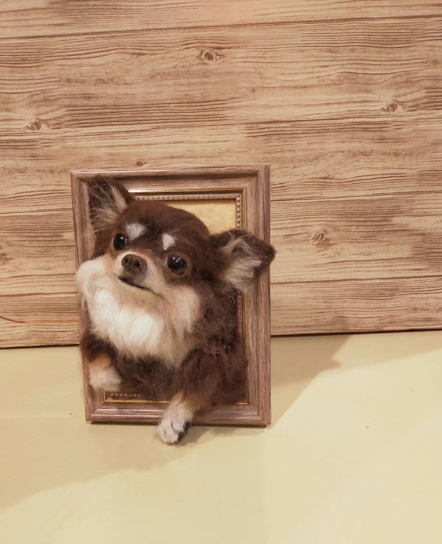 羊毛フェルト　ハンドメイド　犬　チワワ　フレーム