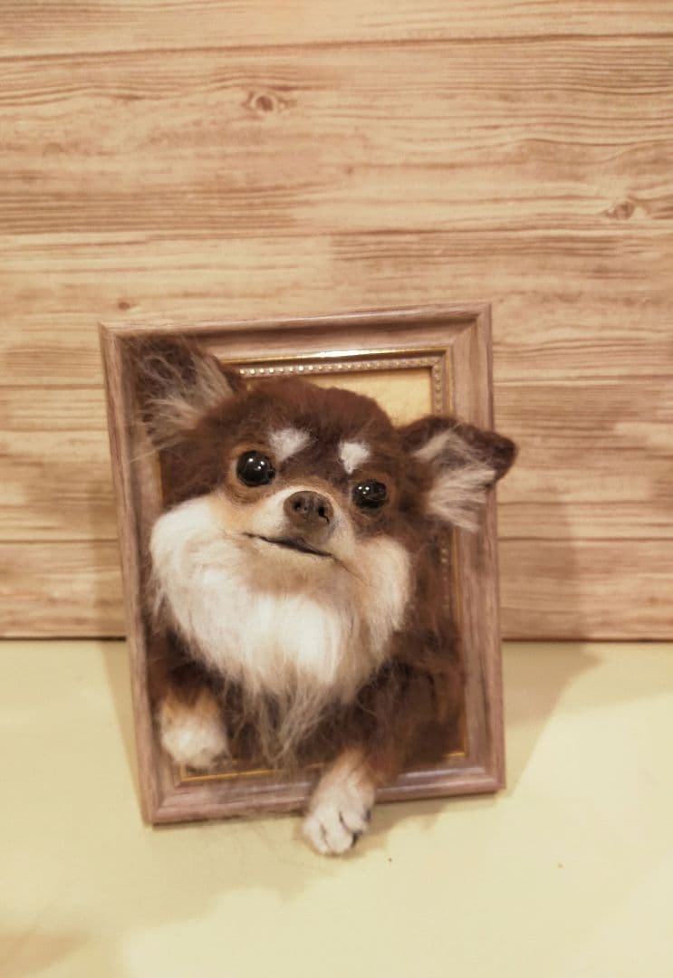 羊毛フェルト　ハンドメイド　犬　チワワ　フレーム