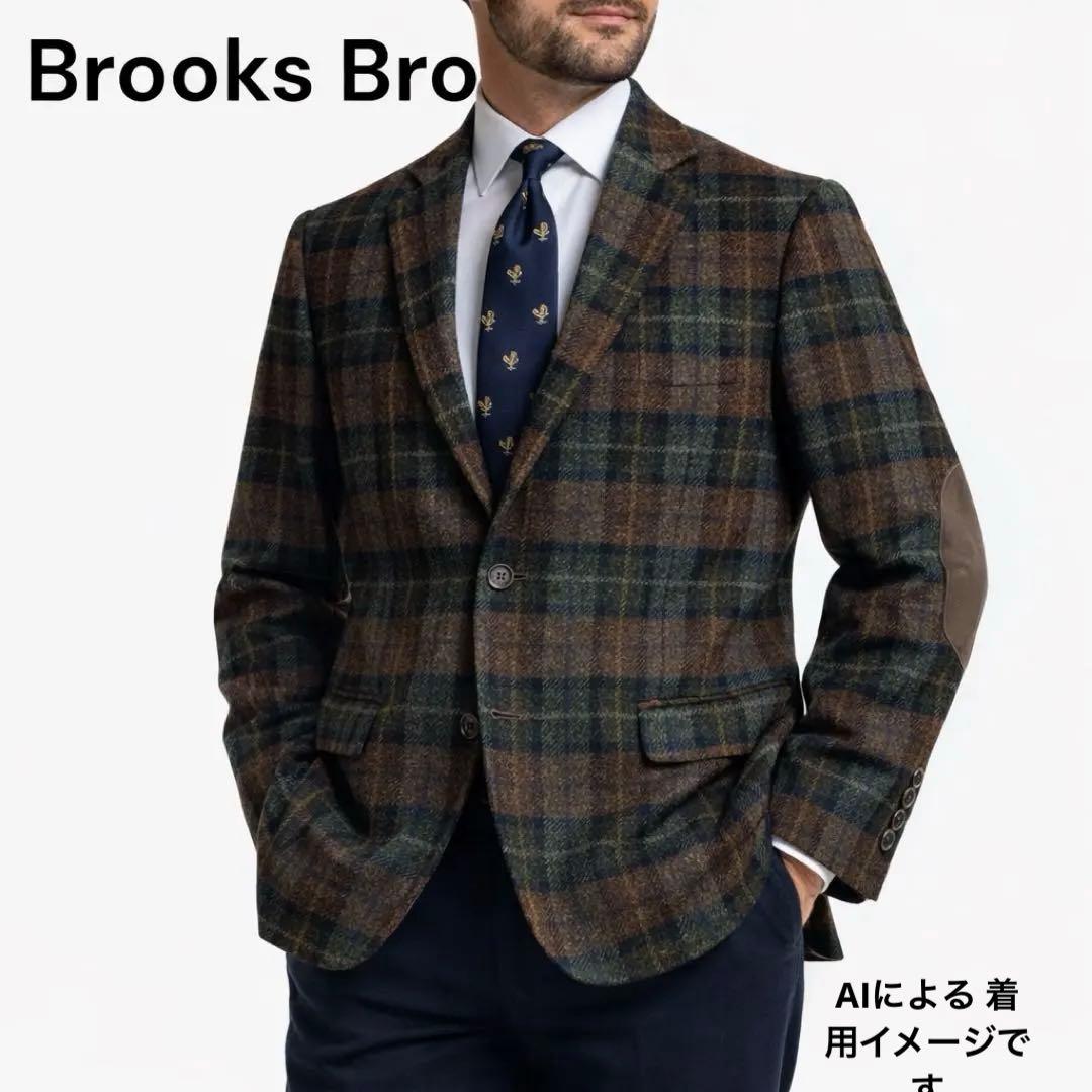 ブルックスブラザーズ　エルボー牛革パッチ　チェック テーラードジャケット L相当